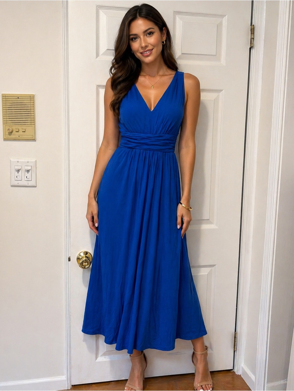 Blue V-Neck Sleeveless Maxi Dress Boden size 2p